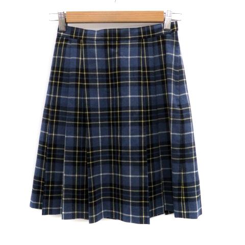バーバリー ロンドン ボックスプリーツスカート ひざ丈 チェック柄 160A マルチカラー 紺 ネイ...