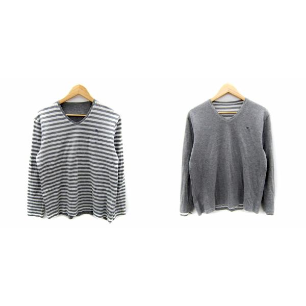 バーバリーブラックレーベル  カットソー リバーシブル 長袖 Vネック 無地 ボーダー柄 3 グレー...