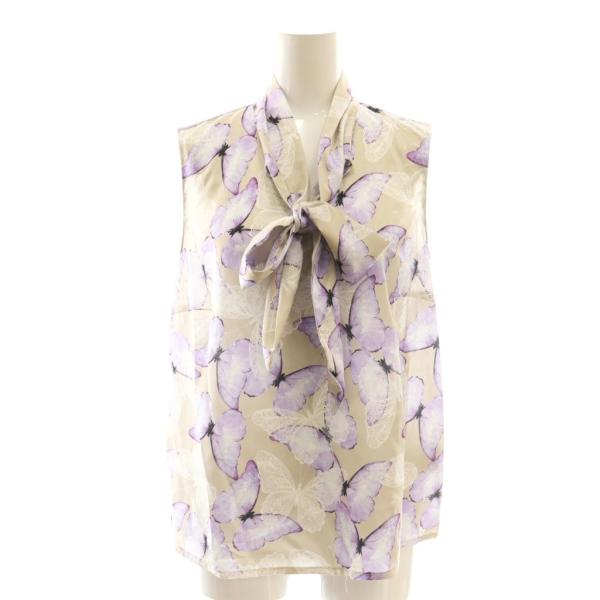 未使用品 リナッシメント RINASCIMENTO ノースリーブブラウス ボウタイ 総柄 XS ベー...