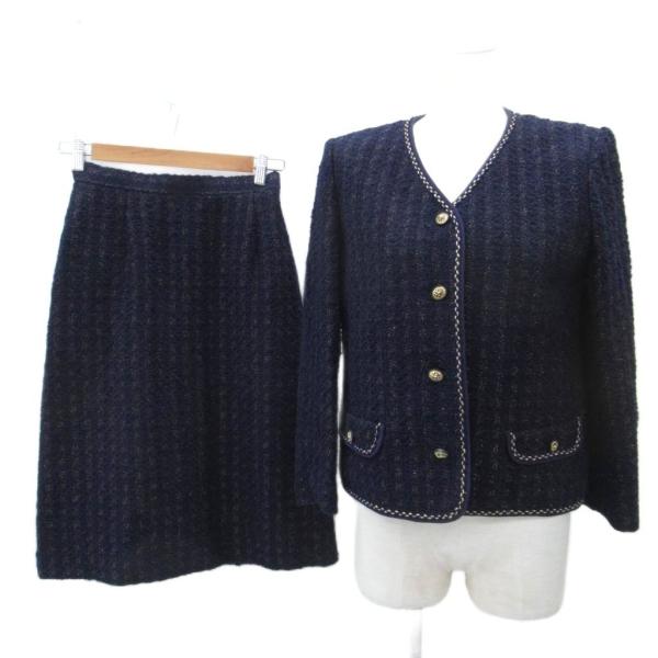 レオノーブル フォーマルスーツ セットアップ ツイードノーカラージャケット ミドル丈 フレアスカート...