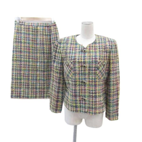 ハーディエイミス スーツ セットアップ 上下 ノーカラージャケット タイトスカート 11 マルチカラ...