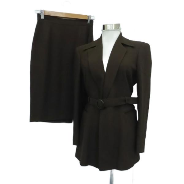 バジーレ スーツ セットアップ 上下 テーラードジャケット 総裏地 タイトスカート ミモレ丈 ブラウ...