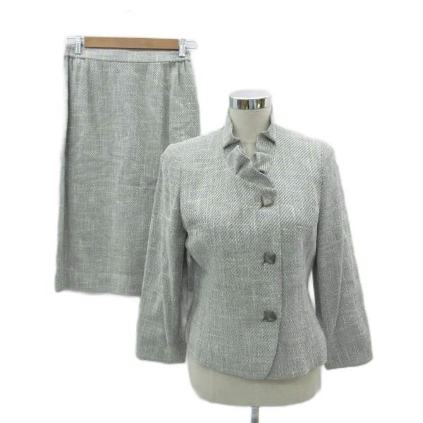 ユキトリイ フォーマルスーツ セットアップ 上下 ジャケット フリル 総柄 タイトスカート ミモレ丈...