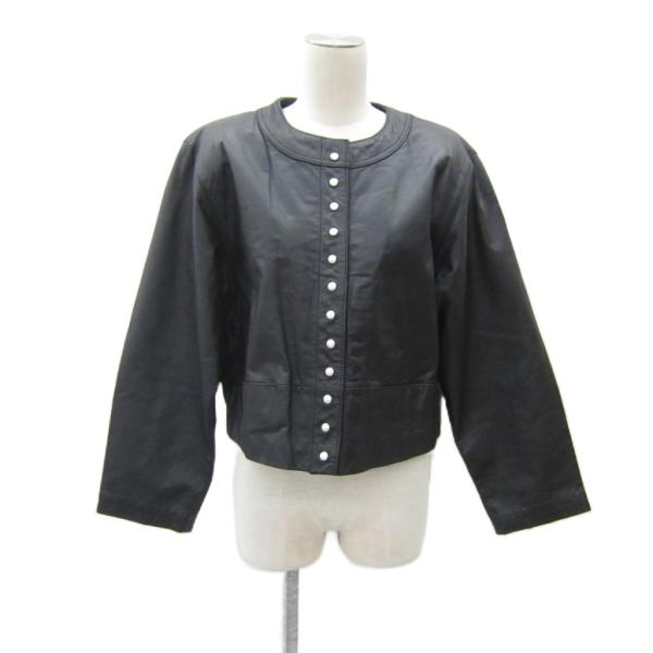 サブロク SABUROKU レザージャケット 革ジャン ノーカラージャケット ミドル丈 M 黒 ブラ...