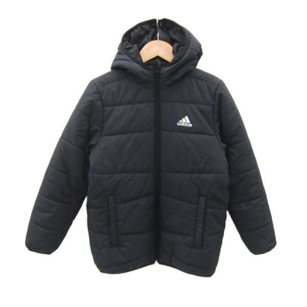 アディダス adidas 中綿ジャケット ミドル丈 フード付 ジップアップ 150 黒 ブラック H...