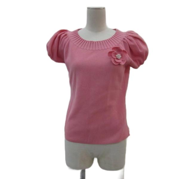 エムズグレイシー M'S GRACY 半袖ニット カットソー 40 L ピンク パフスリーブ ラウン...