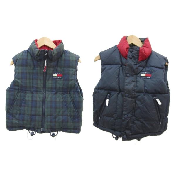 トミーヒルフィガー ダウンベスト リバーシブル スタンドカラー 無地 チェック柄 6 110cm ミ...