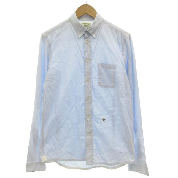 ディーゼル DIESEL カジュアルシャツ 長袖 ロゴ刺繍 M 青 ブルー /JS ■GY53 メン...