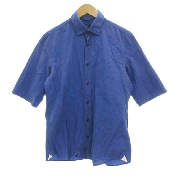 ヒューゴボス HUGO BOSS カジュアルシャツ 半袖 コットン 39 15 1/2 青 ブルー ...