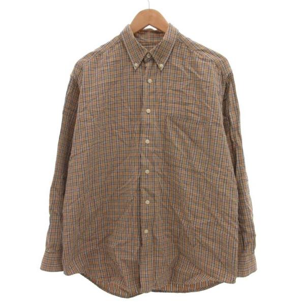エディーバウアー EDDIE BAUER シャツ 長袖 BD ボタンダウン チェック M ベージュ ...