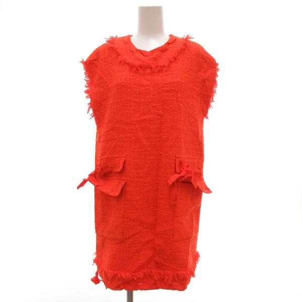 エムエスジーエム MSGM ツイードカットワンピース フリンジ リボン 38 オレンジ /JS ■G...