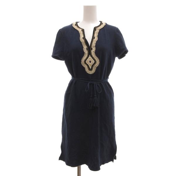 トリーバーチ TORY BURCH ワンピース ひざ丈 半袖 レース刺繍 S 紺 ネイビー /JS ...