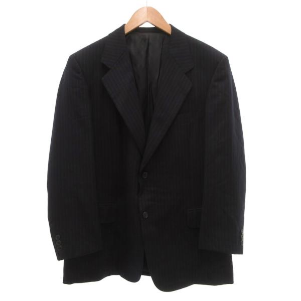 トロージャン TROJAN テーラードジャケット ストライプ ウール 紺 ネイビー 茶 ブラウン /...