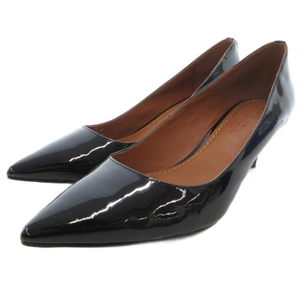 コーチ COACH パンプス シューズ エナメル ポインテッドトゥ 37.5 黒 ブラック /JS ...
