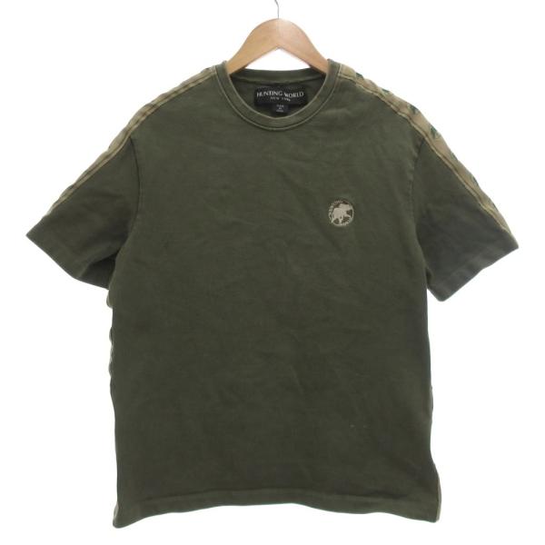 ハンティングワールド HUNTING WORLD Tシャツ 半袖 スウェット生地 ライン S 緑 グ...