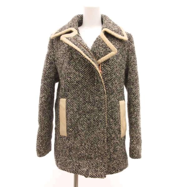 シーバイクロエ SEE BY CHLOE ハーフコート ミドル丈 ツイード ビッグカラー 34 グレ...