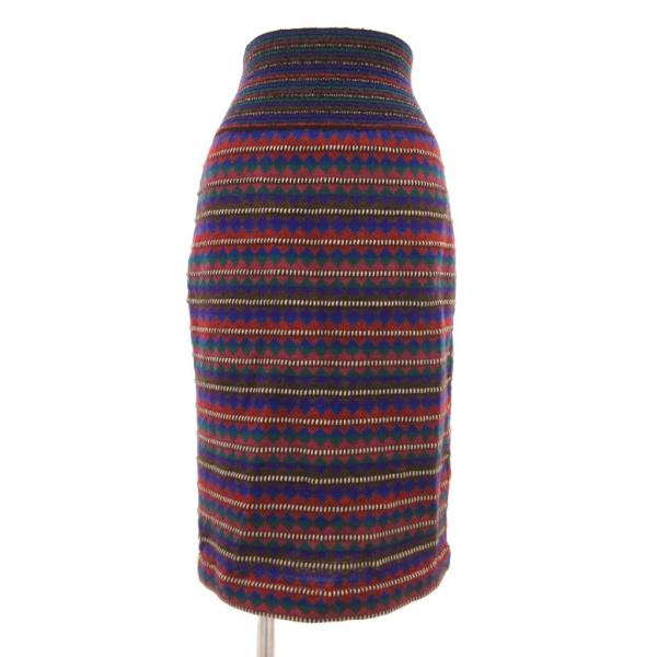 ミッソーニ MISSONI ツイードスカート ひざ丈 ボーダー 総柄 モヘア混 マルチカラー /JS...