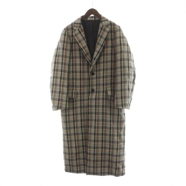 オーラリー AURALEE 19AW チェスターコート ロング 長袖 総裏地 チェック柄 ロゴ グレ...