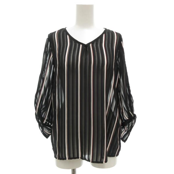 ナラカミーチェ NARA CAMICIE ブラウス カットソー 七分袖 0 ストライプ シアー 黒 ...