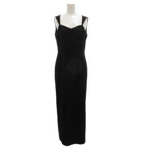 ハーディエイミス HARDY AMIES ロングドレス ワンピース 9AR67 黒 ブラック ノースリーブ スイートハートネック ビーズ装飾