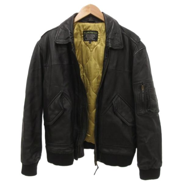 ノーブランド ボンバージャケット ジップブルゾン レザー 羊革 M 黒 ブラック /JS ■GY58...