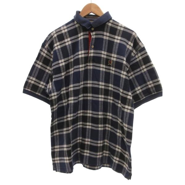 トミーヒルフィガー TOMMY HILFIGER ポロシャツ 半袖 チェック柄 L 紺 ネイビー /...