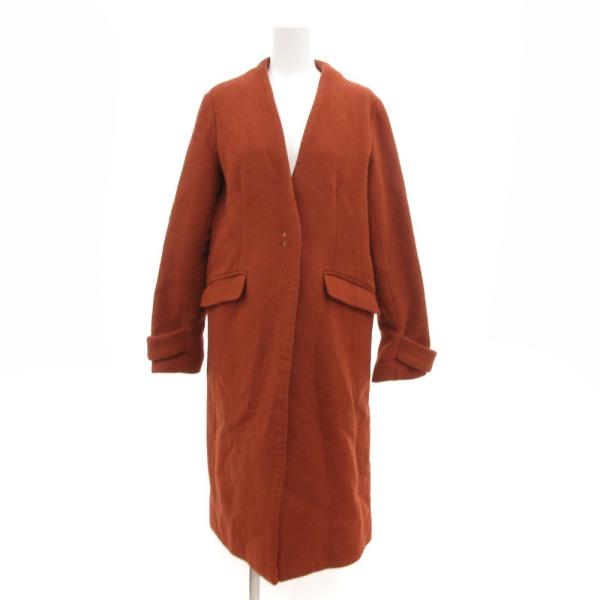 ビームスハート BEAMS HEART ロングコート メルトン ノーカラー フロントホック S 茶 ...