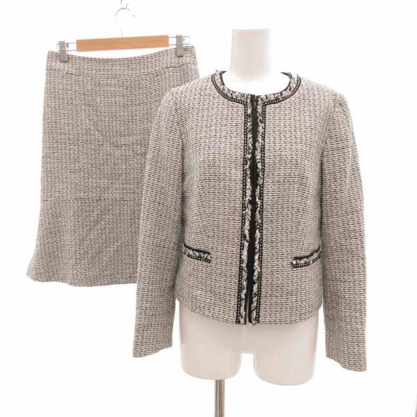 23区 オンワード樫山 セットアップ ノーカラージャケット スカート ひざ丈 ツイード ラメ 38 ...