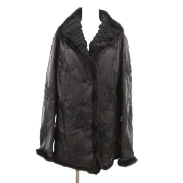 ロッサ ROSSA レザーコート ミドル丈 ハーフ ミンクファー 44 黒 ブラック /JS ■GY...