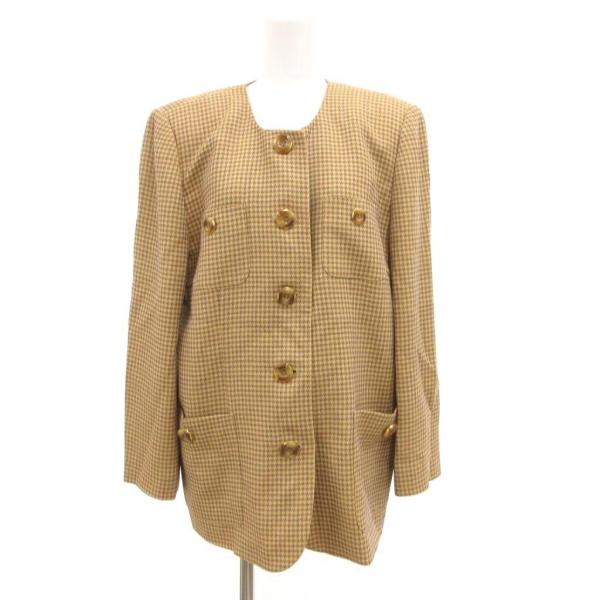 レリアン Leilian ノーカラージャケット チェック ツイード 11 茶 ブラウン /JS ■G...