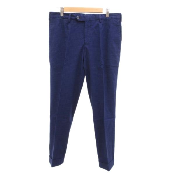 ジェルマーノ GERMANO パンツ スラックス チェック センタープレス ロールアップ 46 青 ...