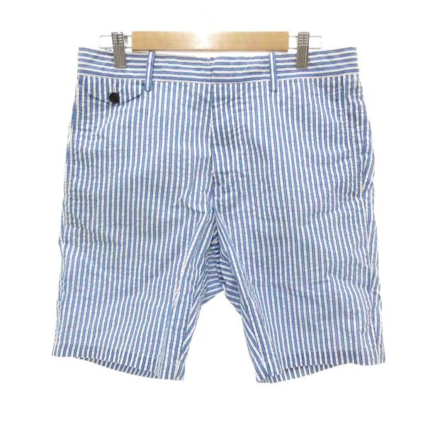 バーバリー BURBERRY ショートパンツ シアサッカー ストライプ 48 ライトブルー 白 ホワ...