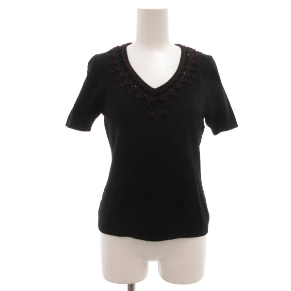 ヒロココシノ HIROKO KOSHINO Tシャツ カットソーカシミヤ 38 黒 ブラック Vネッ...