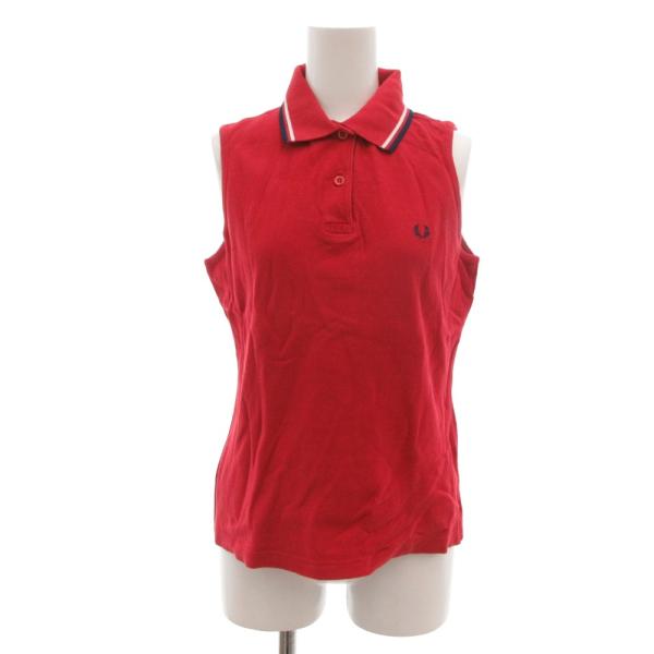 フレッドペリー FRED PERRY ポロシャツ 40 赤 レッド ノースリーブ ロゴ刺繍 /RG ...