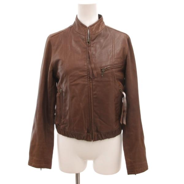 アナイ ANAYI レザージャケット ノーカラー ブルゾン 羊革 38 茶 ブラウン /JS ■GY...