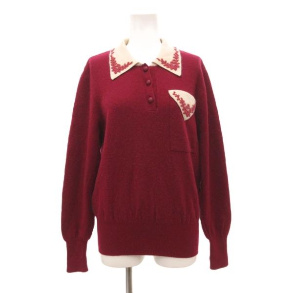 バリー BALLY ヴィンテージ ニットシャツ カーディガン カシミヤ ビジュー 赤 レッド /JS...