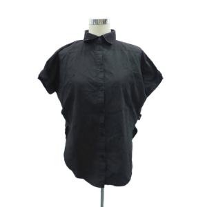 ステューシー STUSSY シャツ ブラウス S 黒 無地 半袖 ロールアップ /HO41 ■GY58 レディース