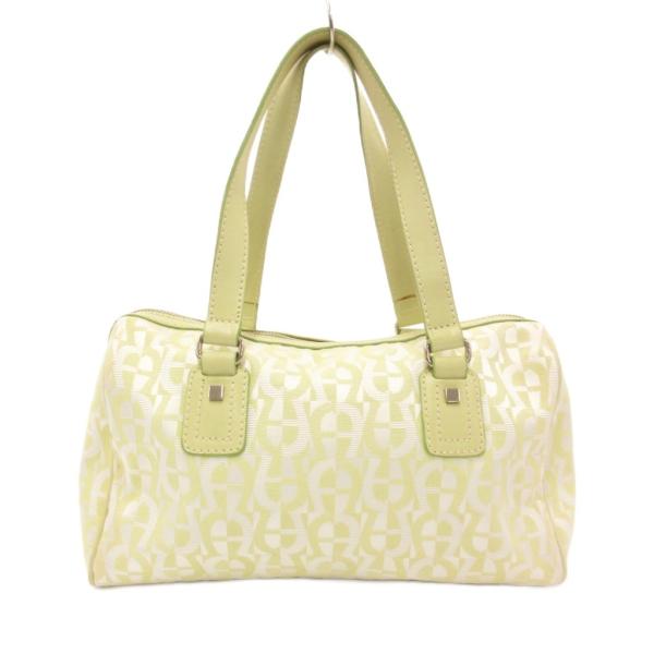 アイグナー AIGNER ハンドバッグ 総柄 キャンバス ジャガード 緑 グリーン シルバーカラー ...