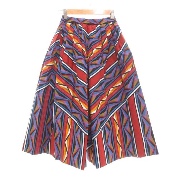 ユキコハナイ YUKIKO HANAI プリーツスカート 9号 マルチカラー 幾何学模様 フレアシル...