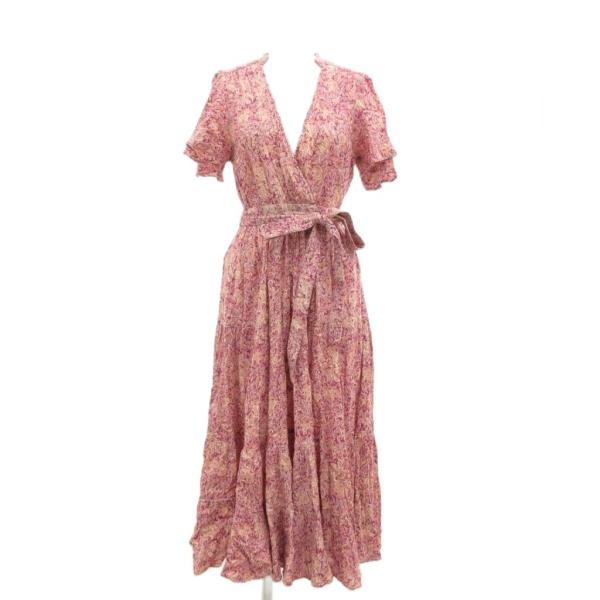 スナイデル SNIDEL ワンピース 半袖 花がら 総柄 リボンベルト ミモレ ロング 0 ピンク ...