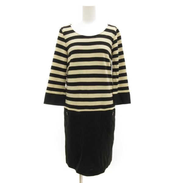 ロートレアモン LAUTREAMONT カットワンピース 七分袖 ボーダー ひざ丈 40 ベージュ ...