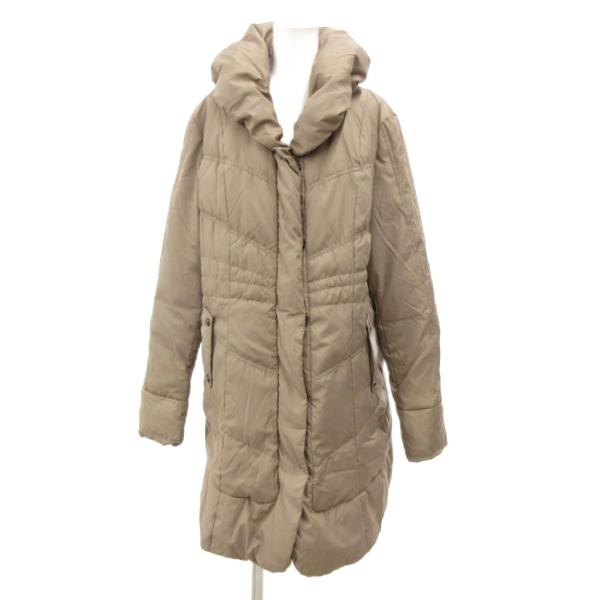 ノーブランド ダウンコート ジャケット ショールカラー ロング L ベージュ /JS ■GY59 レ...