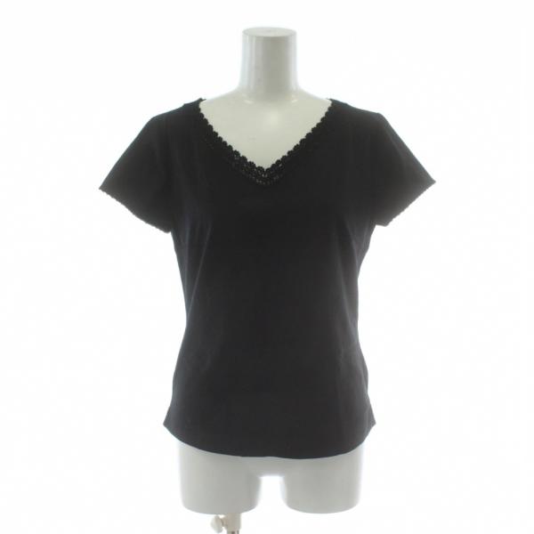 バーバリー ロンドン BURBERRY LONDON Tシャツ 2 黒 ブラック Vネック レース ...