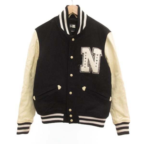 ニューエラ NEW ERA スタジアムジャンパー スタジャン ジャケット ワッペン M 黒 ブラック...