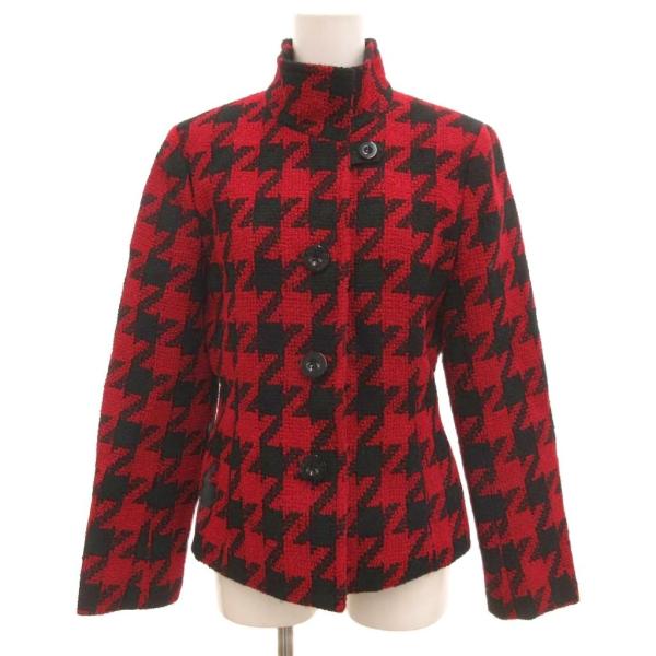 プリマティーボ PRIMATTIVO ハーフコート ジャケット スタンドカラー 千鳥柄 38 赤 レ...