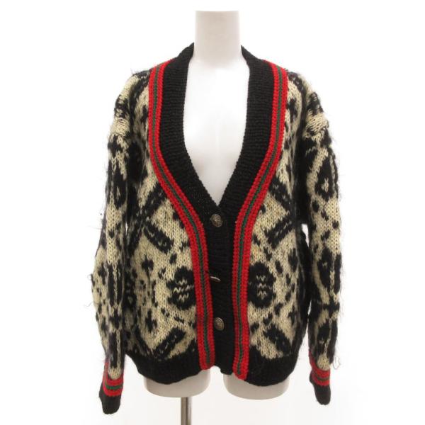 メルローズ MELROSE HAND KNITTED カーディガン アルパカ モヘア 総柄 白 ホワ...