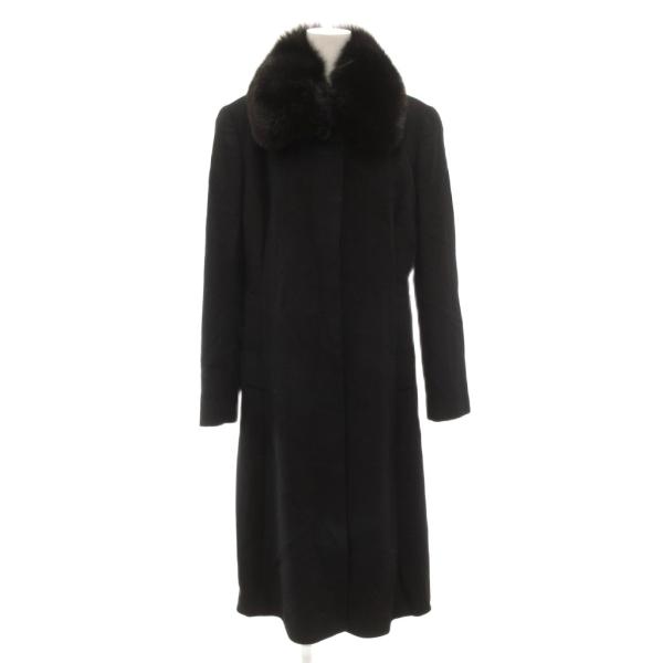 ロリッティ LORITTI フォックスファーコート 9 カシミヤ ロング メルトン 黒 ブラック /...
