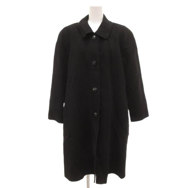 ノーブランド ステンカラーコート ロング カシミヤ メルトン 黒 ブラック /JS ■GY58 レデ...