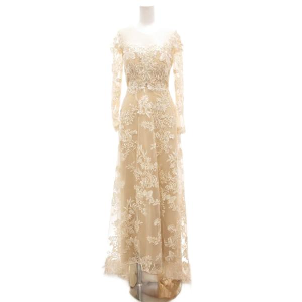 ノーブランド ウェディングドレス 総レース 花がら刺繍 ベージュ /JS ■GY58 レディース