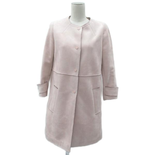 ザラ ベーシック ZARA BASIC フェイクスエードコート ノーカラーコート ロング丈 S ピン...